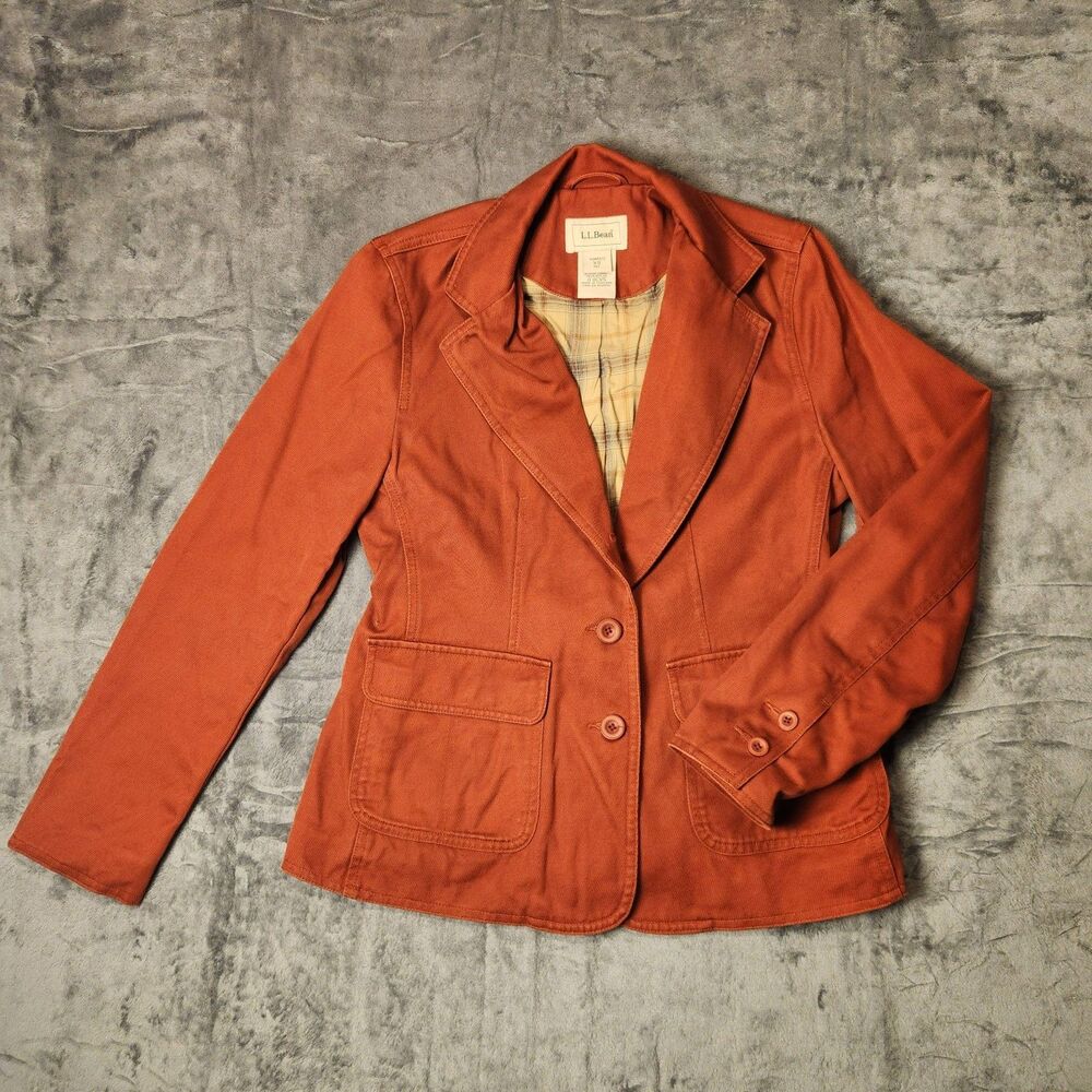 L.L. BEAN Womens Jacket Lined Button‎ Front Barn Blazer Rust Orange Size XS